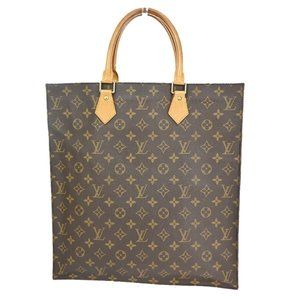 LOUIS VUITTON Logo Sac Plat Hand Tote Bag Monogram Leather Brown M51140 30YB776